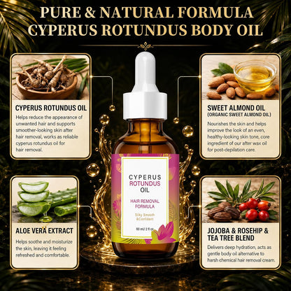Natural Cyperus Rotundus Body Oil 60ml - Post-Shave & Post-Wax Moisturizer with Jojoba, Rosehip & Sweet Almond | Reduces Unwanted Hair Regrowth Appearance | Silky Smooth Skin for All Types