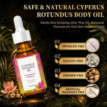 Natural Cyperus Rotundus Body Oil 60ml - Post-Shave & Post-Wax Moisturizer with Jojoba, Rosehip & Sweet Almond | Reduces Unwanted Hair Regrowth Appearance | Silky Smooth Skin for All Types