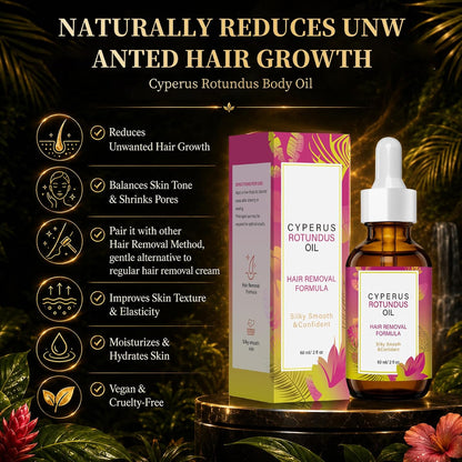 Natural Cyperus Rotundus Body Oil 60ml - Post-Shave & Post-Wax Moisturizer with Jojoba, Rosehip & Sweet Almond | Reduces Unwanted Hair Regrowth Appearance | Silky Smooth Skin for All Types