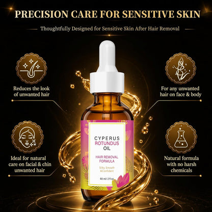 Natural Cyperus Rotundus Body Oil 60ml - Post-Shave & Post-Wax Moisturizer with Jojoba, Rosehip & Sweet Almond | Reduces Unwanted Hair Regrowth Appearance | Silky Smooth Skin for All Types