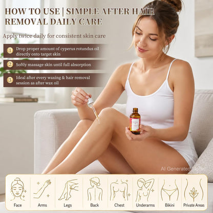 Natural Cyperus Rotundus Body Oil 60ml - Post-Shave & Post-Wax Moisturizer with Jojoba, Rosehip & Sweet Almond | Reduces Unwanted Hair Regrowth Appearance | Silky Smooth Skin for All Types